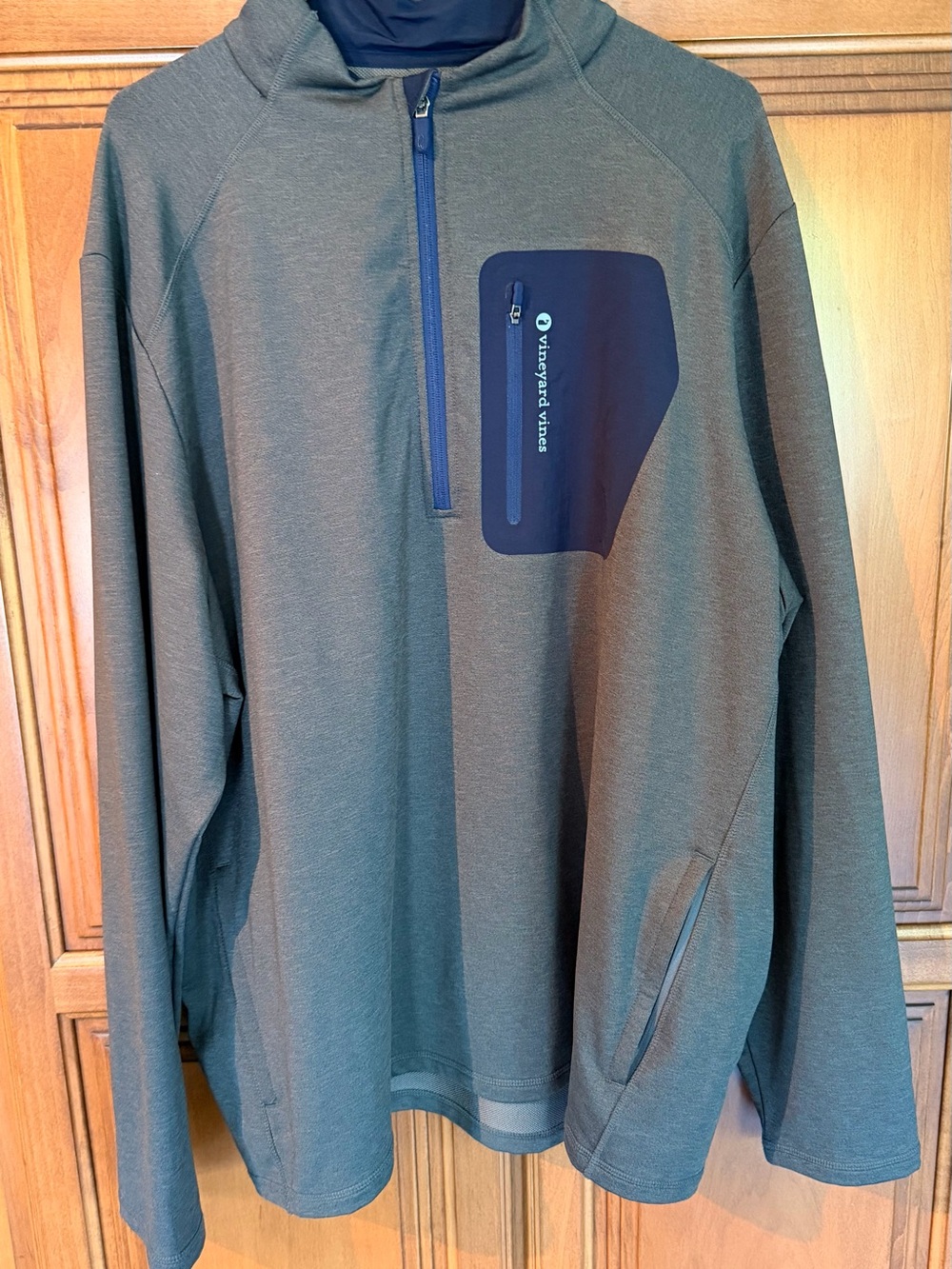 Vineyard Vines Charcoal Grey Quarter Zip Pullover with Navy Chest Pocket